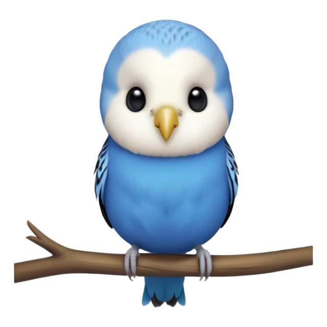 cinematic-cute-blue-budgie-portrait-emoji,-head-tilted-playfully-and-inquisitively,-featuring-a-brilliant-blue-feathered-fur-and white and black feathered face-with-a-natural-sheen,-round,-sparkling-dark-eyes-filled-with-curiosity,-simplified-yet-irresistibly-adorable sticker