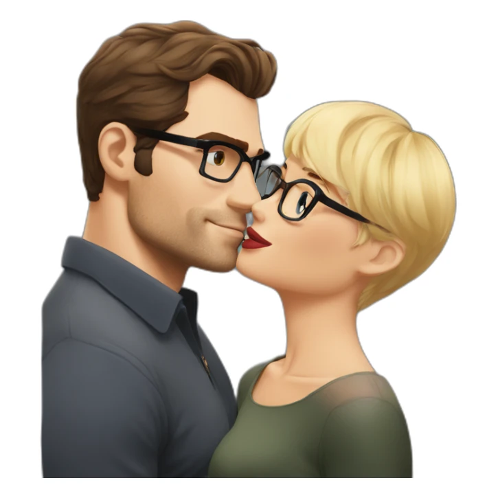 Henry Cavill kissing blond woman wearing glasses, with pixie cut sticker
