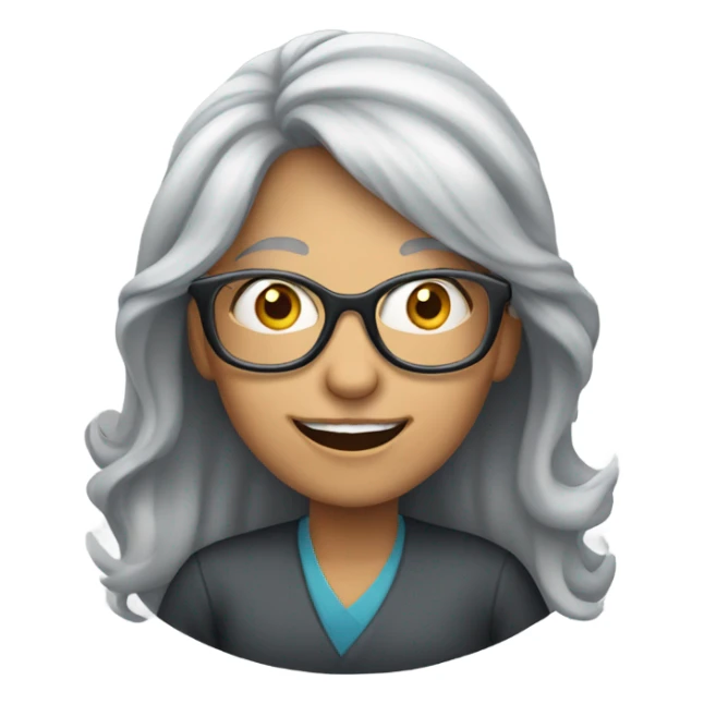 Long grey haired Woman with glasses celebrating sticker