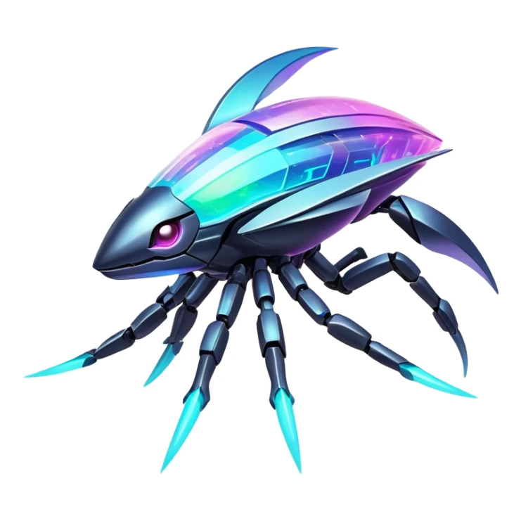  Epic legendary rare glowing mechanical Shiny sparkly transparent bioluminescent luminescent vibrant bright pastel dark exotic iridescent colorful gradients futuristic modern metallic glossy glittery fantasy-cyber-Fakémon-Pokémon-Vernid-creature sticker