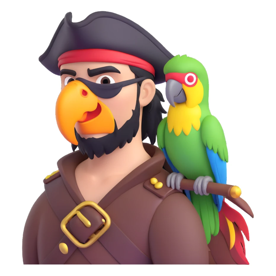 pirate with a parrot on shoulder, 3D emoji style sticker