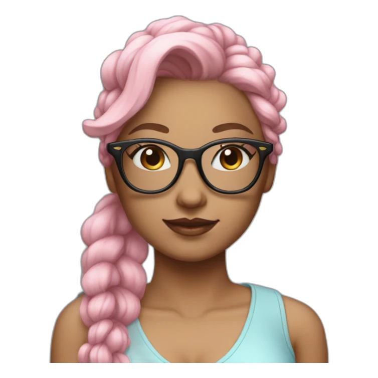 Beautiful Aesthetic Woman, glasses, light blue skirt, pink ponytail sticker