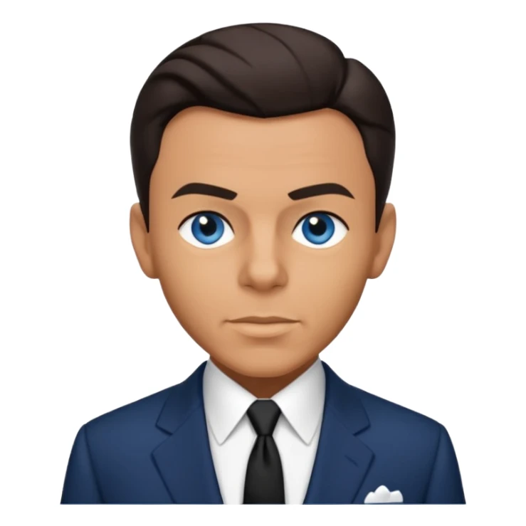 Frank Sinatra with blue eyes, dark brown hair, navy blue outfit sticker
