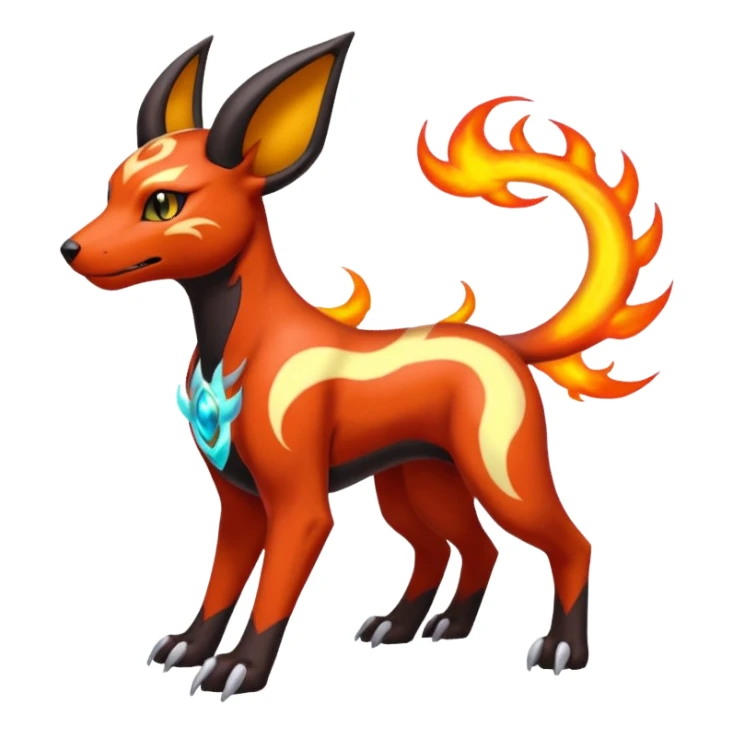 Fiery elemental colorful hot will-o-wispy Houndoom-Torracat-Genesect-Pokémon-Fakémon-hybrid-creature sticker