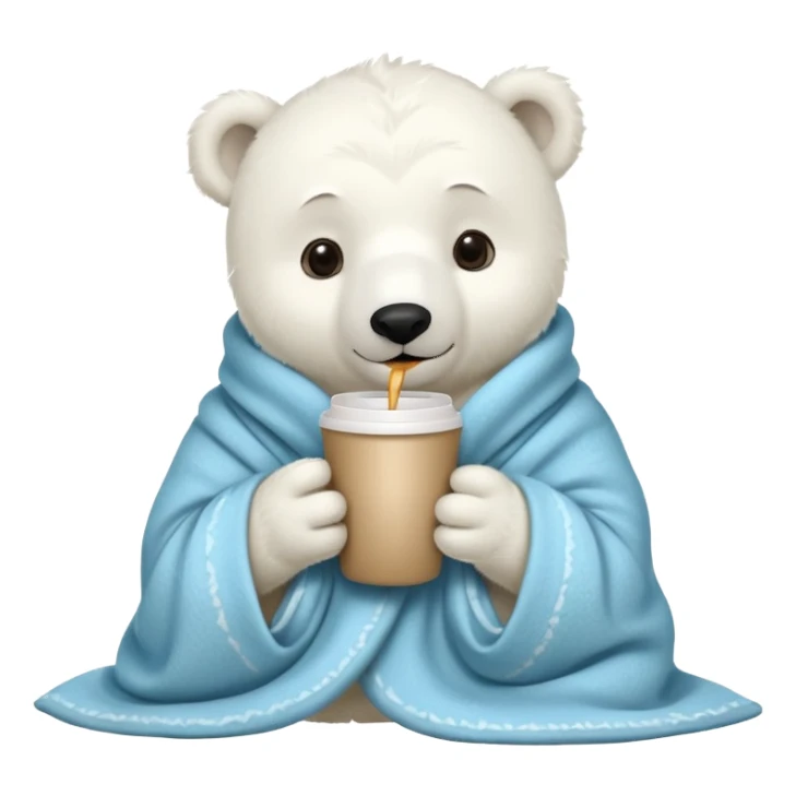 baby white polar in cozy blanket, drink coffee sticker