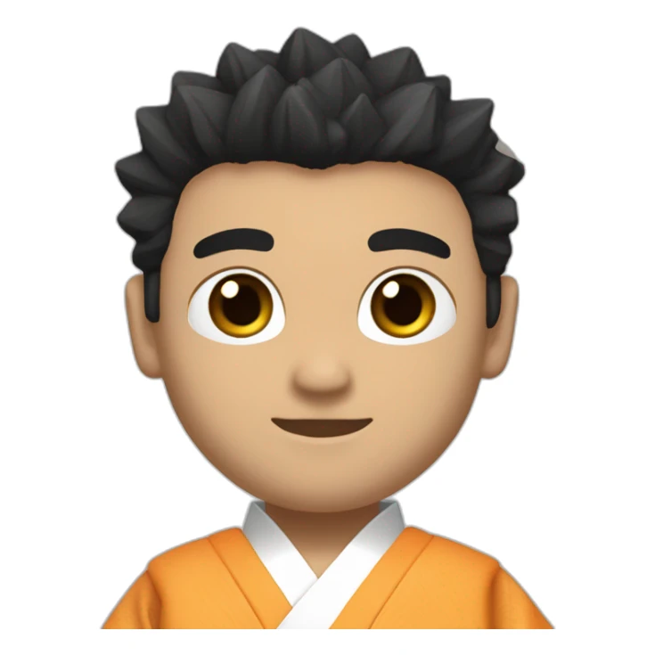 man dressed in karate kimono (all white, with black belt at the waist), with light brown skin, black hair spikes, black eyes sticker