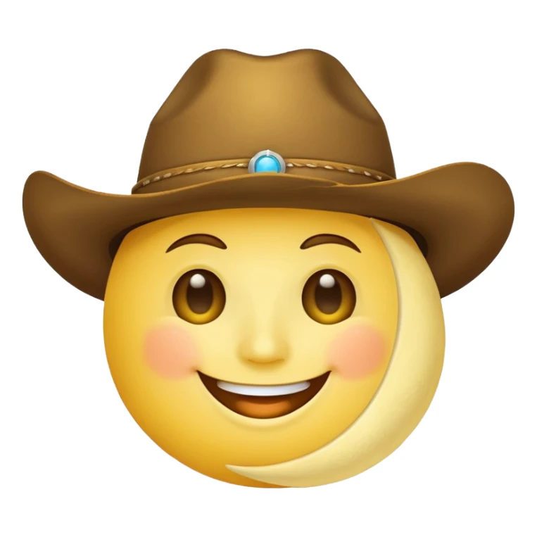 The smiling moon emoji with a cowboy hat on sticker