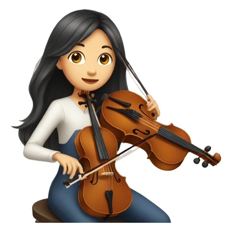Asian girl with long hair playing cello  sticker