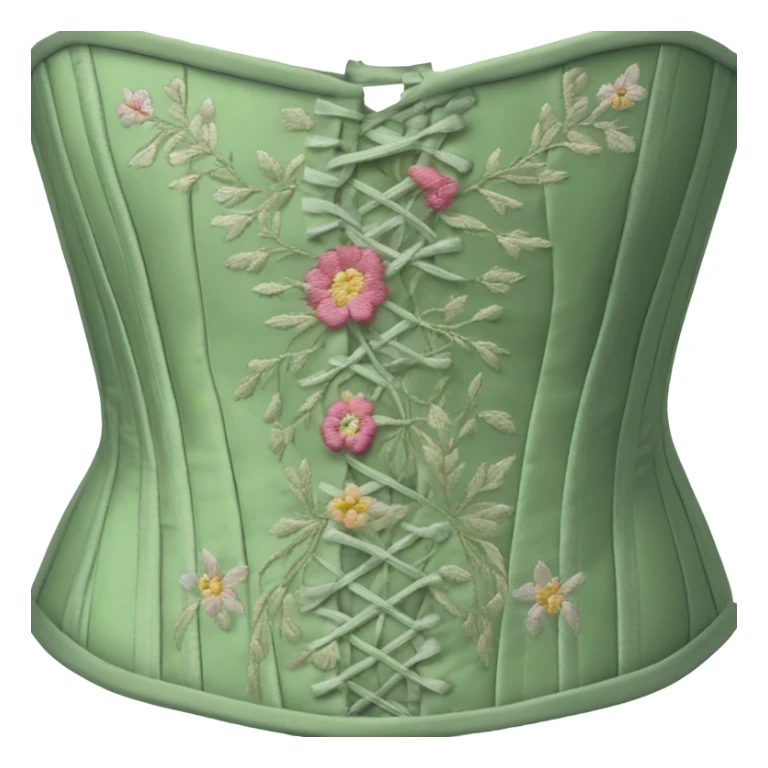 Sage green corset with flower embroidery, isolated sticker