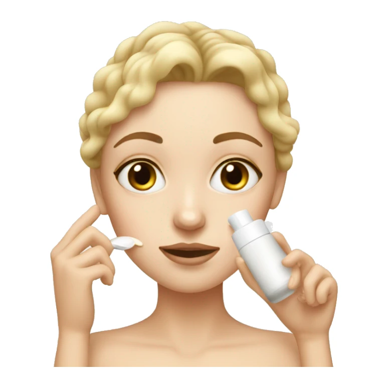 white girl applying cream on face sticker