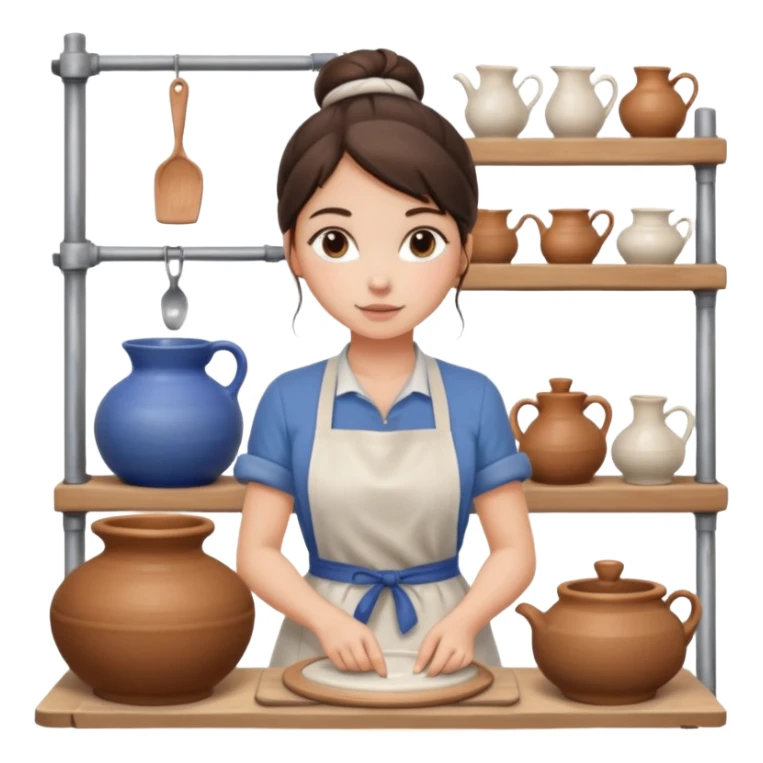 Brunette girl with bun, behind pottery wheel sticker