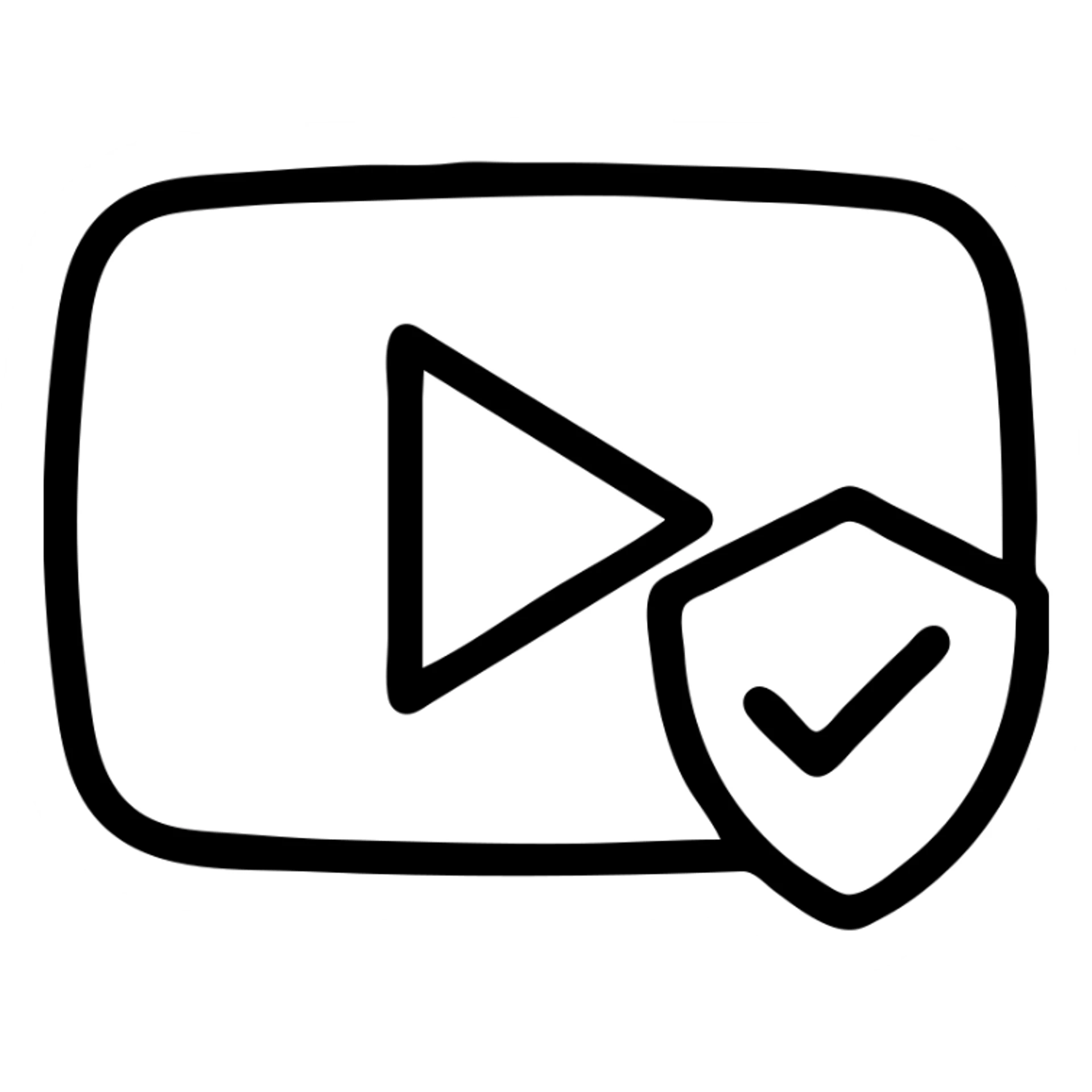 YouTube verified checkmark, outlined style, red play button with a white checkmark, no text sticker