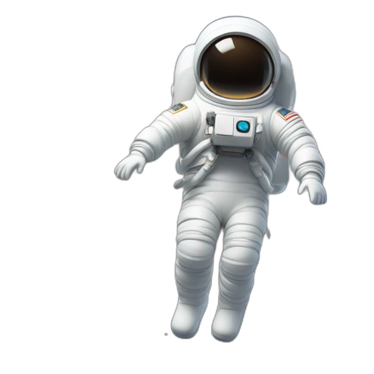 A living marshmallow seemingly in weightlessness, wearing a white spacesuit sticker