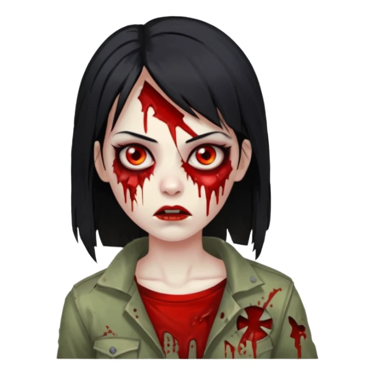 mulher zumbi cabelo liso tamanho medio preto sticker