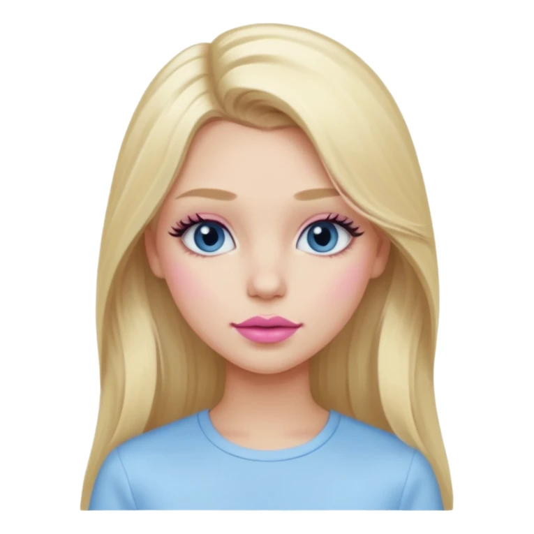 emoji를 만들고 싶어 여름 쿨톤 라이트. Summer cool tone light. summer cool (light to mute tone). 긴머리 여성, blonde girl, eyelashes, wearing white-skyblue blouse. cool pink lipstick, and pale pink blush. long hair! sticker