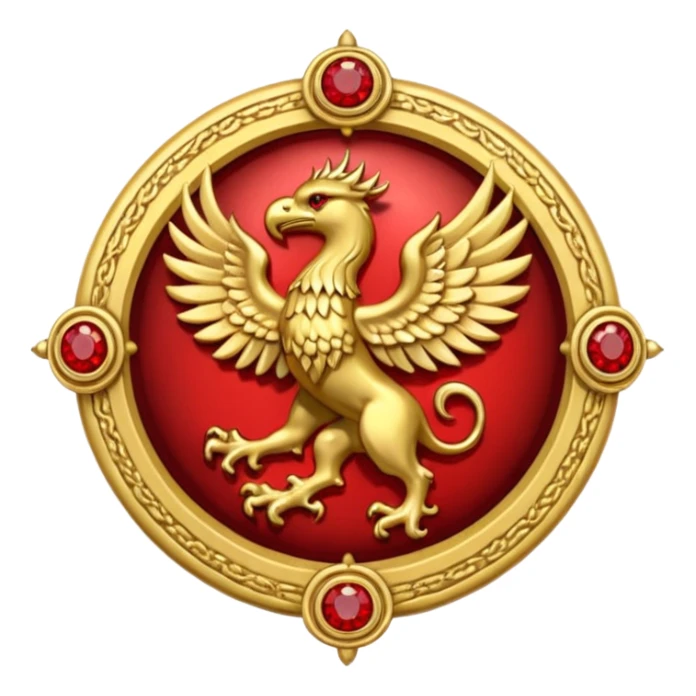 Golden griffin crest / brosch in a circle with red gems and no background sticker
