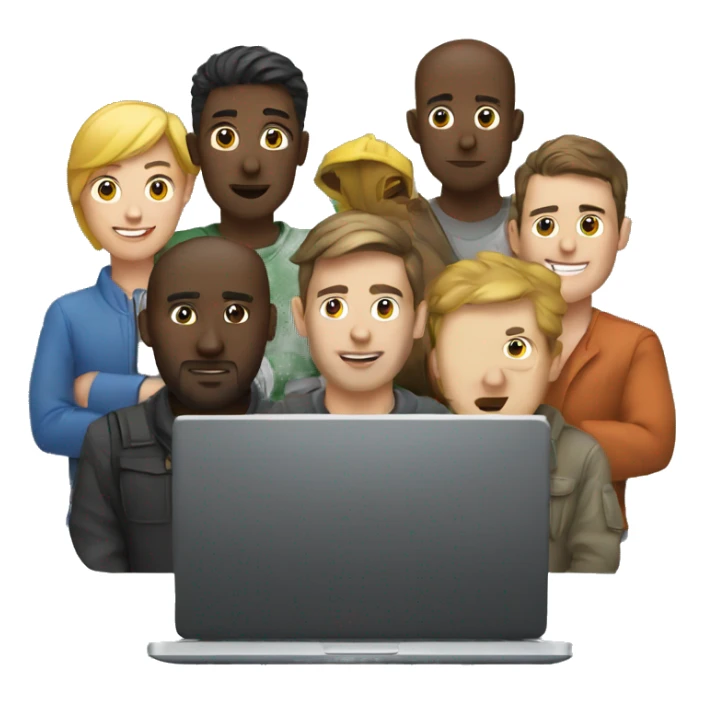 group of developers with a laptop sticker