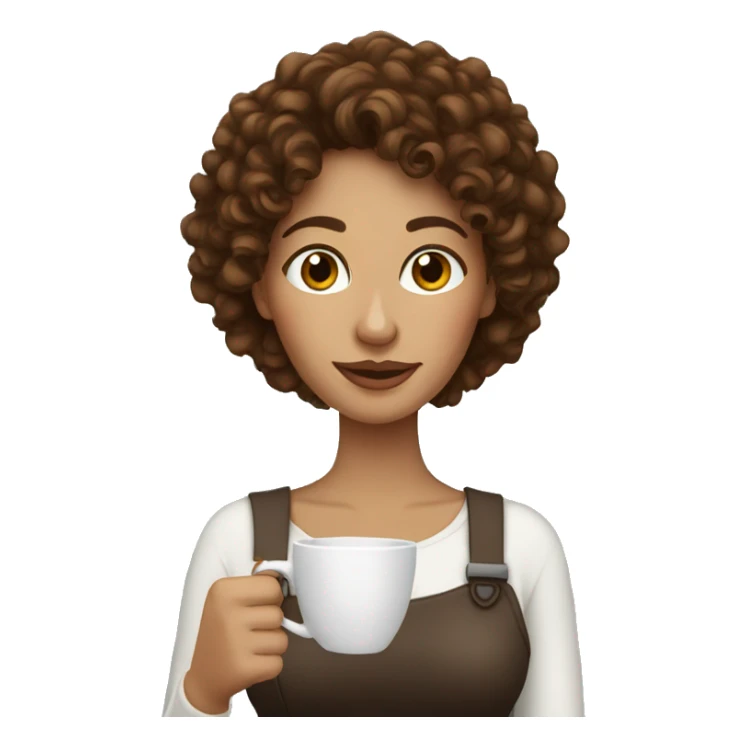 A woman with brown curly hair drinking coffee sticker