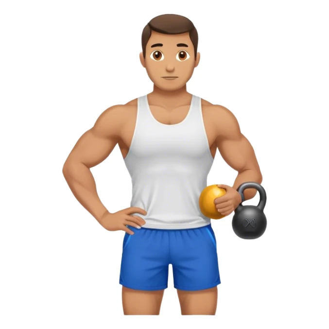 athletic man with blue shorts holding kettlebell sticker