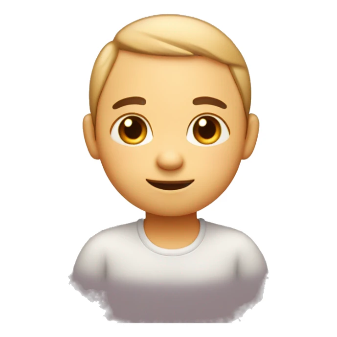 Create a simple, round-headed cartoon character with a shy smile, closed eyes, blush on cheeks, and hands held together in a bashful pose. sticker