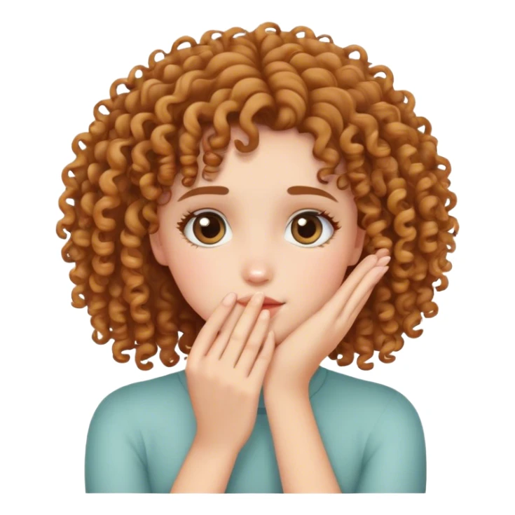 Curly haired girl holding her hand against her face in a cute way sticker