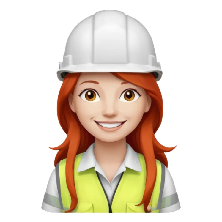 Mujer pelo rojo y largo con casco blanco de construcción  sticker