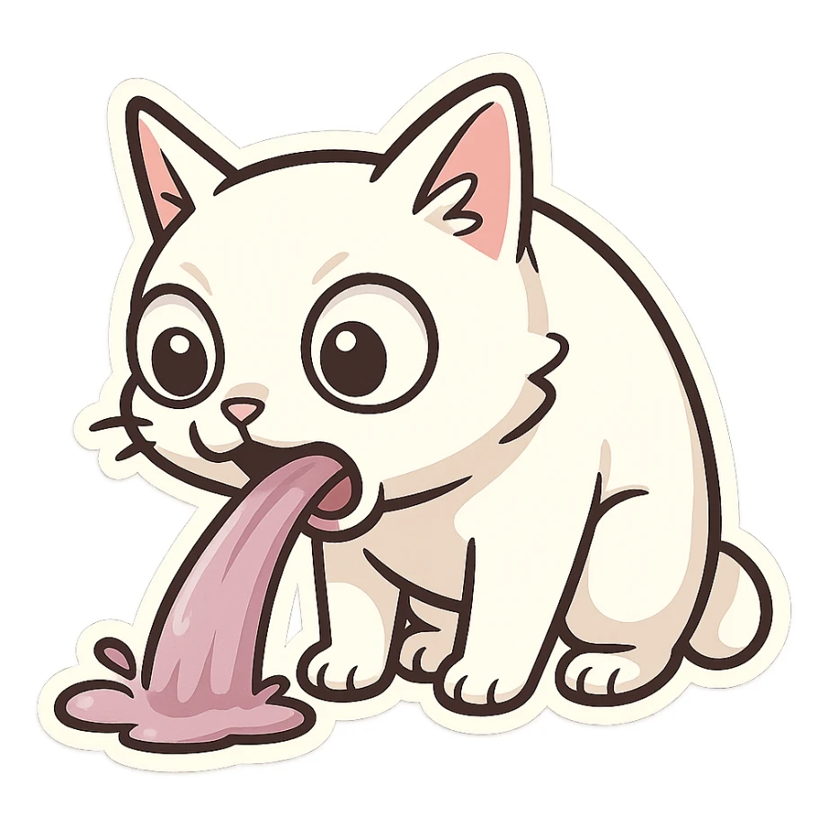 A white cat vomiting with bulging eyes sticker