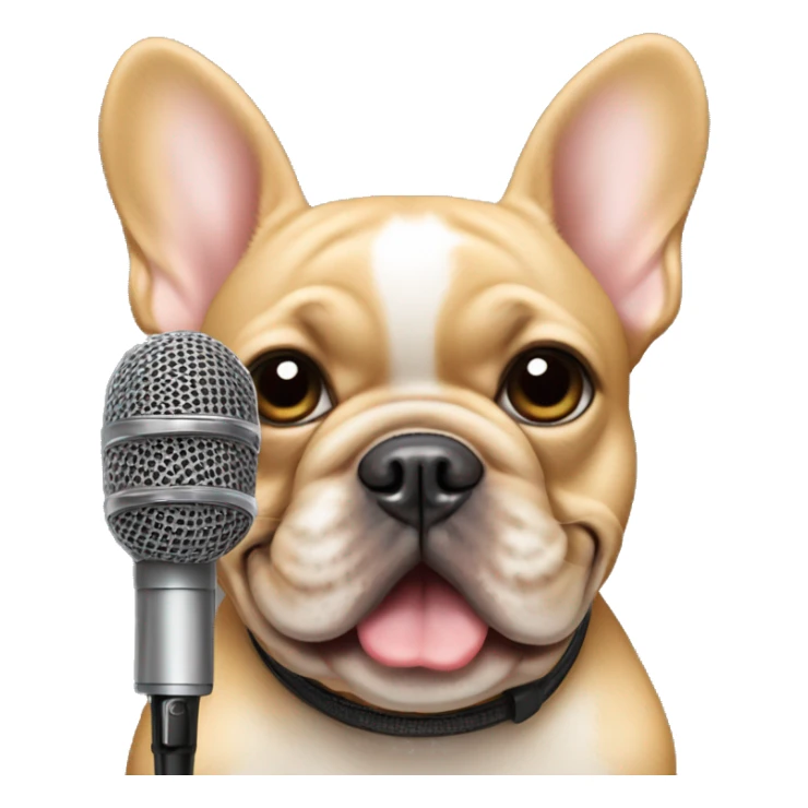 All tan French bulldog with microphone sticker