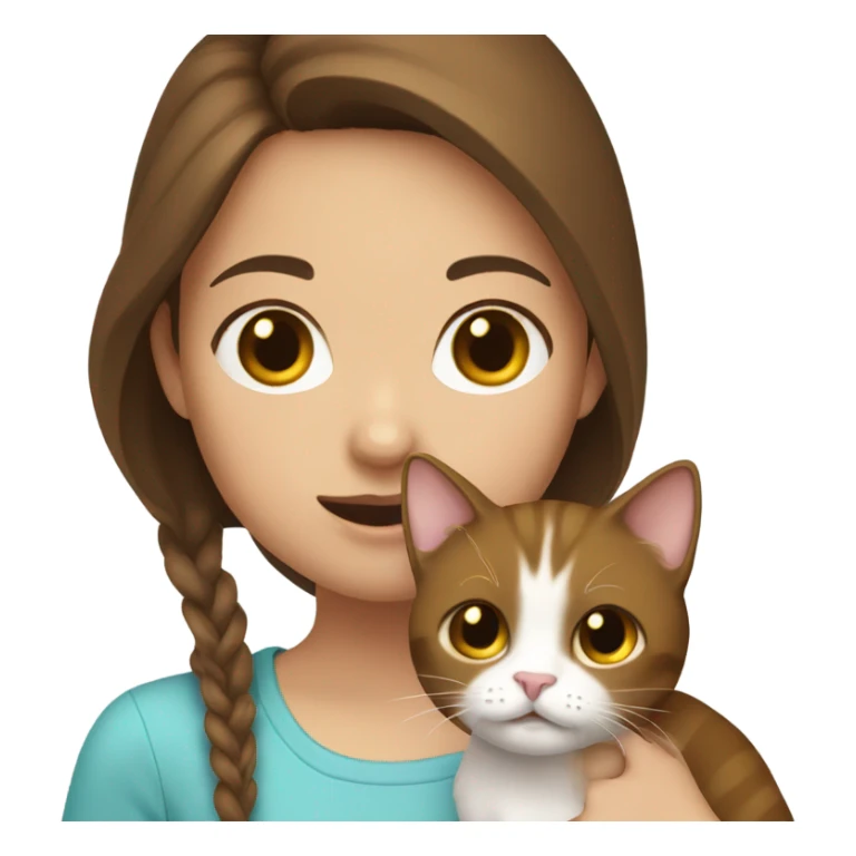 Girl with brown hair and cat brown and white sticker