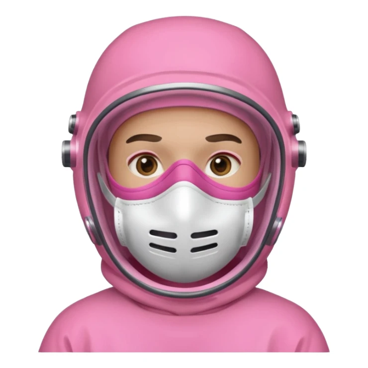 man in pink protection clothes with full-faced pink mask covered whole face sticker