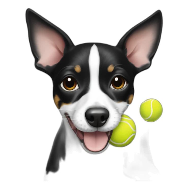 black and white rat terrier playing with tennis ball sticker