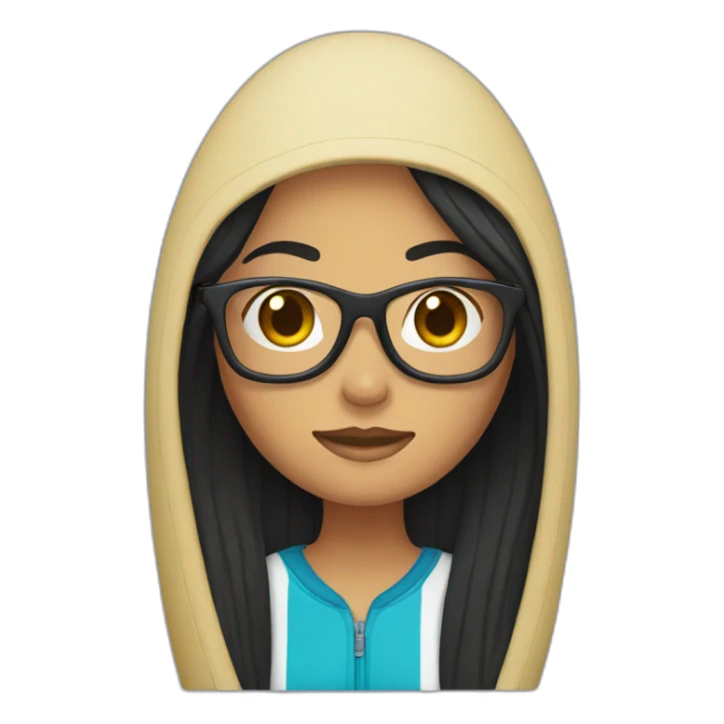 woman with glasses and long black hair and surfboard sticker