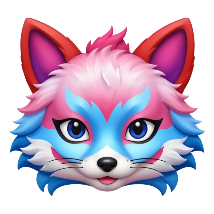 Mascara Kitsune Azul, Vermelho e Rosa degrade sticker