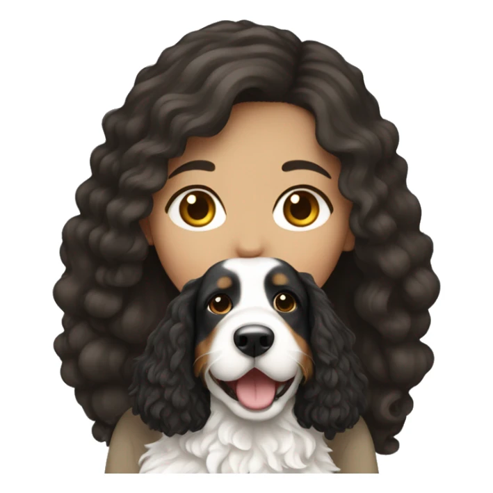 white girl with long dark hair holding white bernedoodle sticker