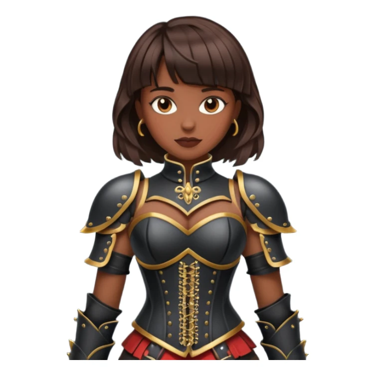 dark skinned with bangs brunette woman with corset armour sticker