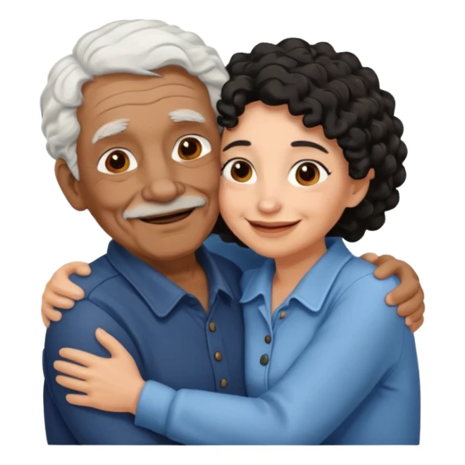 Old man hugging brown skin curly hair woman sticker
