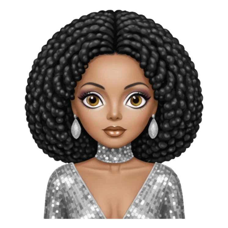 Diana Ross, black hair, silver outfit sticker