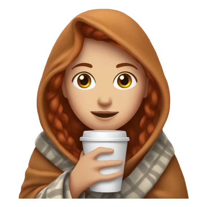 Red hair Girl drinking coffee, with a cozy blanket sticker