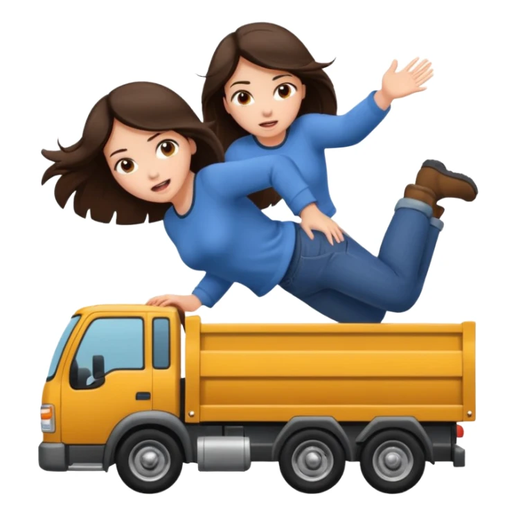 brunette girl falling out of a truck sticker