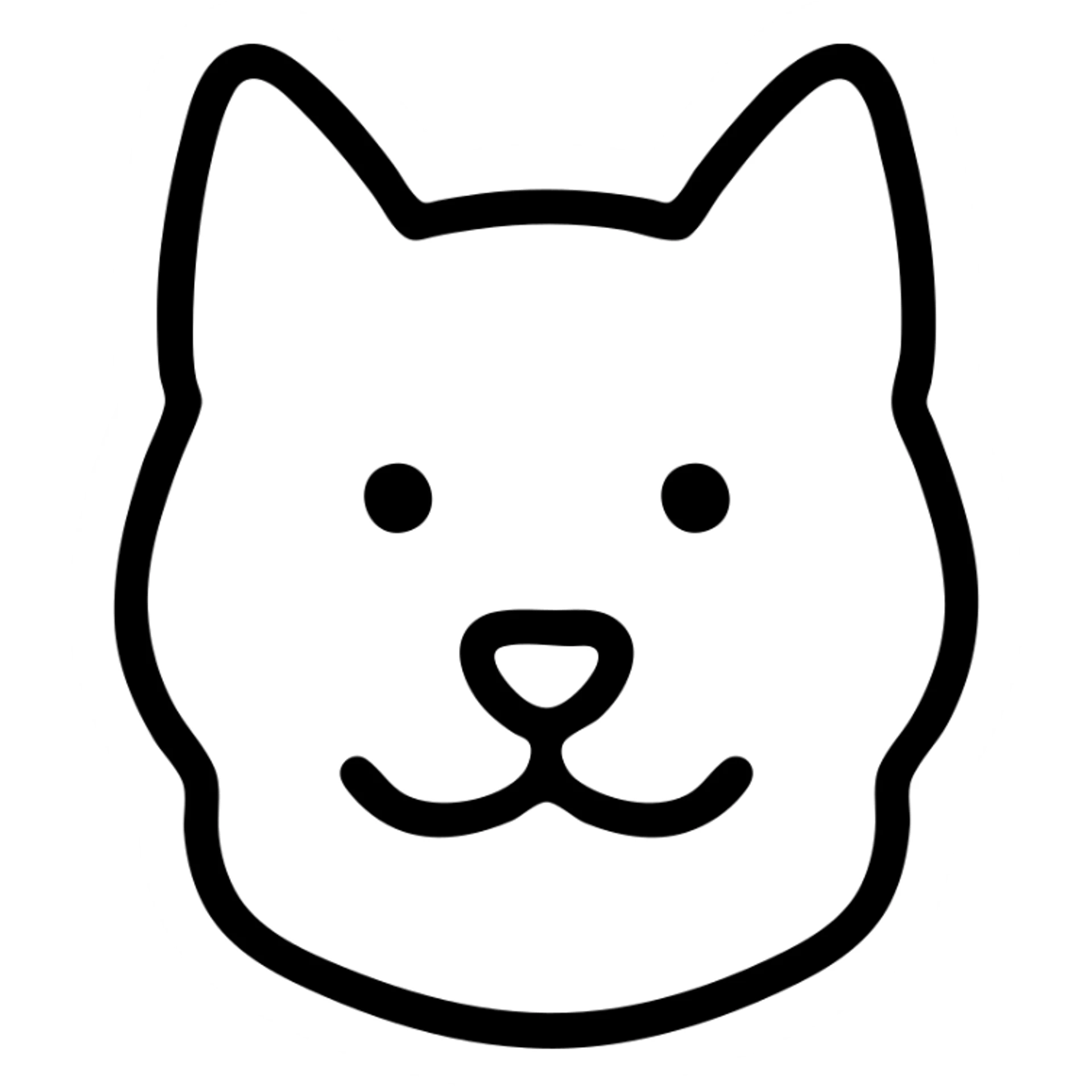 completely black akita dog head, bear-like features, pointy ears, minimalistic icon style sticker