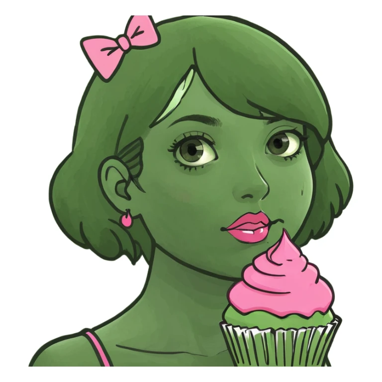 kawaii girl with pink cupcake sticker