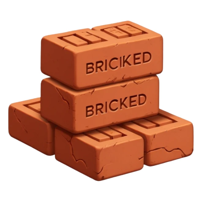 Two red bricks stacked on top of each other with the phrase “Bricked Up” them sticker