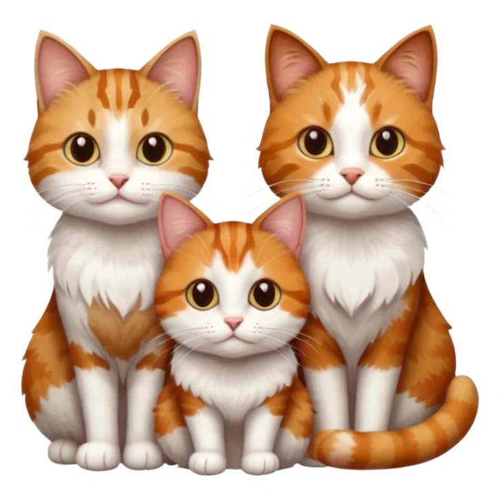 3 sibling cats all different natural colours; 1 is ginger and white, the next is brown tabby and white and the third is a calico sticker