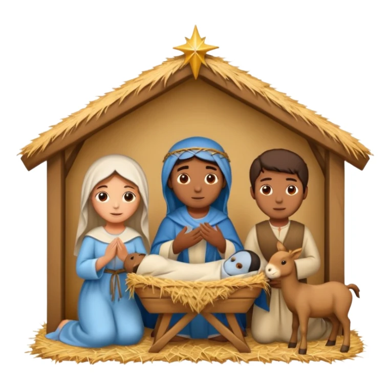 nativity scene in a manger with humans with Mediterranean skin color sticker