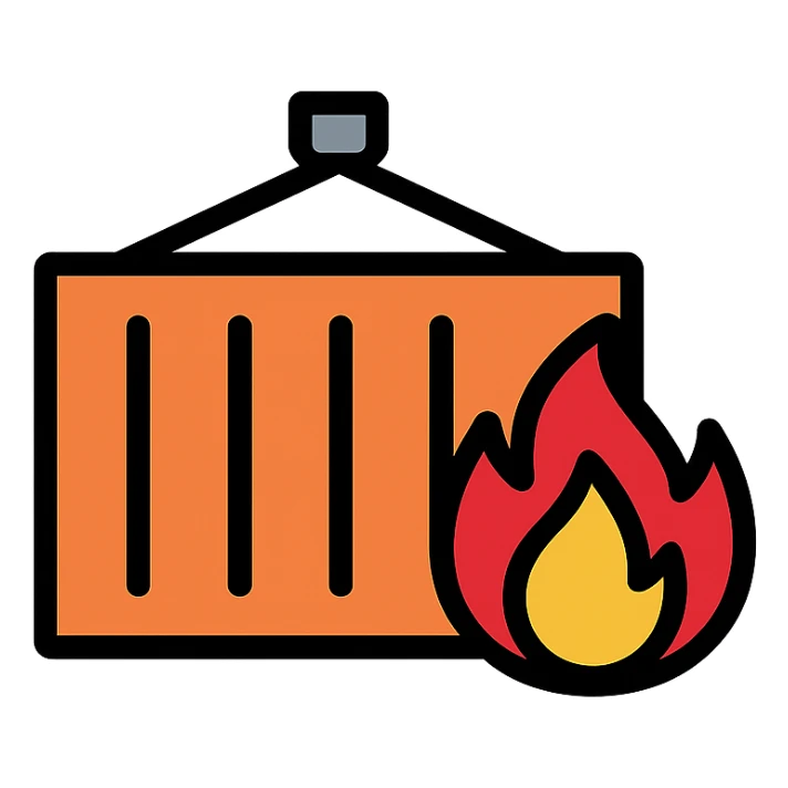 color outline icon of a shipping container on fire sticker