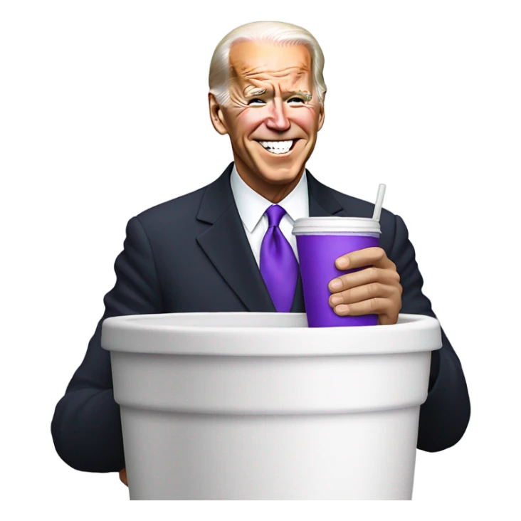 joe biden holding a purple drink in a white foam cup sticker