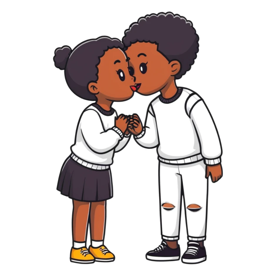 black girl and white boy sharing a cute innocent kiss sticker