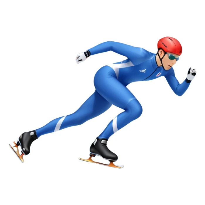 An icon showing a speed skater gliding on a professional oval ice track, captured in mid-motion with aerodynamic posture and sleek skates. The background features snowy mountains, flags, and a clear blue sky. Transparent background reflects the speed and elegance of the sport. sticker