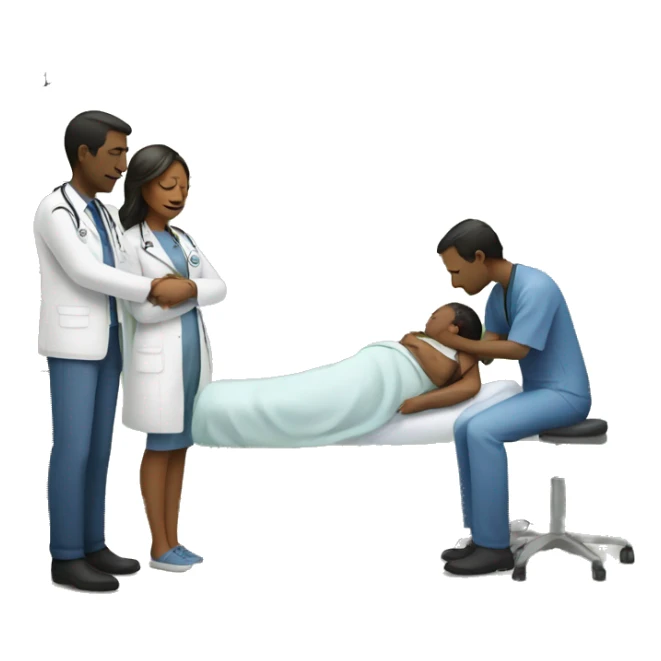 a woman gives birth and doctors stand nearby sticker
