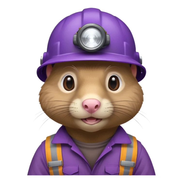 a mole rat, headlamp, BROWN worker cloth, purple helmet,  sticker